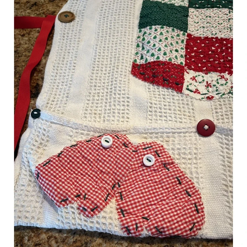 Child's‎ Adjustable Christmas Baking Apron Smock Handmade W/Stockings & Mittens